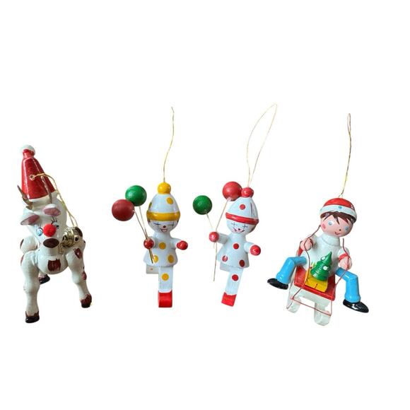 Vintage Wooden Christmas Holiday Ornaments Lot Clowns Miniatures Style READ - Picture 3 of 9